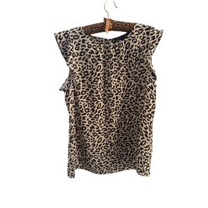 Halogen Womens Leopard Print Ruffle Sleeve Blouse Tan Black Medium HA410725MI
